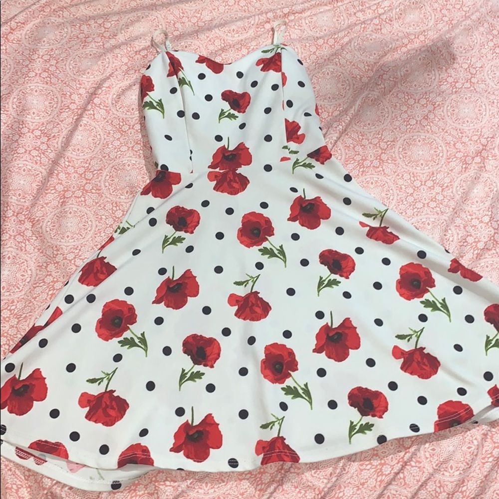 Red Floral White Dress